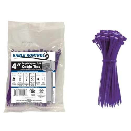 Image of Kable Kontrol Purple Zip Ties 4 Inch 100 Pcs, 18 Lbs Tensile Strength, Self-locking Nylon Colored Cable Ties Wire Wraps for Indoor or Outdoor Use