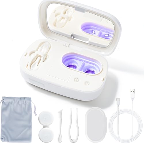 Portable Ultrasonic Contact Lens Cleaner with Blue Light,LXIANGN Rechargeable Contact Lens Cleaner Machine with 4 Timing Modes and Applicator Removal Tool Kit (White)