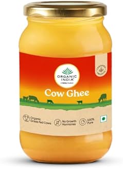 A TATA Product - Organic India Pure Cow Ghee, 500ml, Lab Tested on 600+ Parameters, Certified Organic, Glass Bottle, Sourced from Organically Fed Cows, Authentic Taste, Rich in Healthy Fat