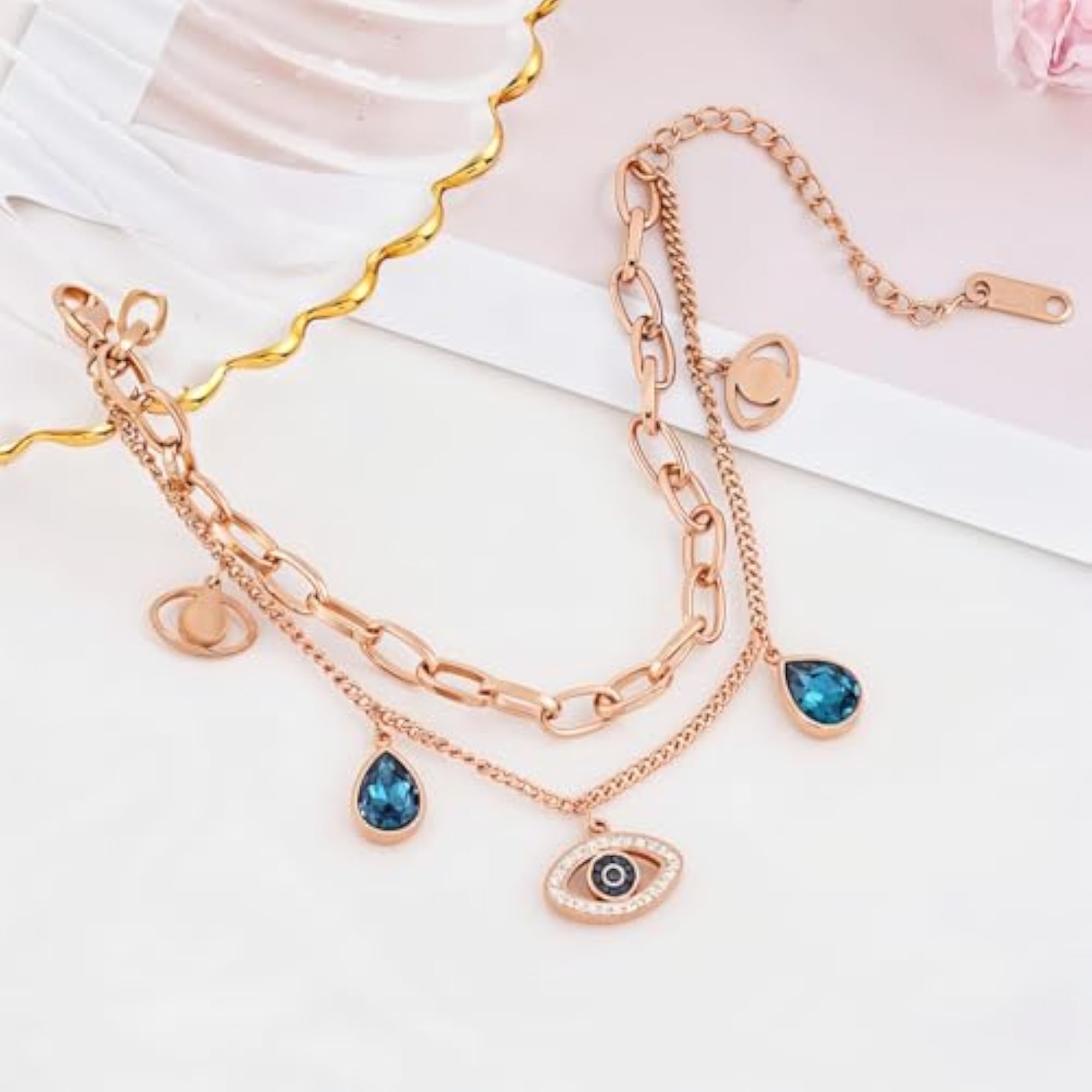 Evil Eye Bracelet with Rhinestone Charms