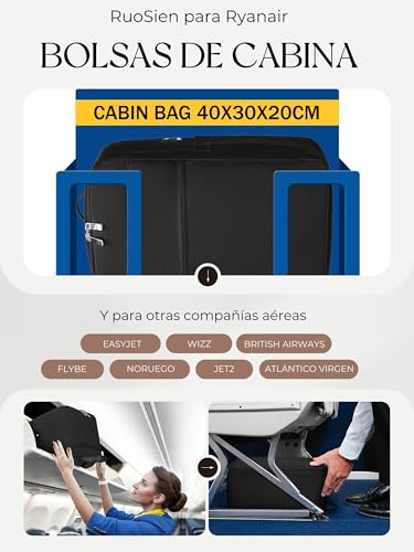 RuoSien Mochila 40x30x20 Mochila Viaje Cabina Avion 40x30x20 para Ryanair,Mochila Cabina Bolsa de Viaje con Orificio de Carga USB y Bolsillo Antirrobo - imagen 2