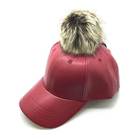 ANGELA & WILLIAM Faux Leather 6 Panel Pom Pom Baseball Cap - Red Cover