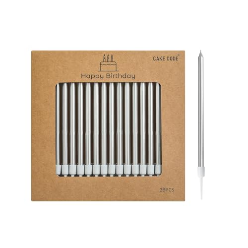 CAKE CODE 36-Count Silver Long Thin Metallic Birthday Candles Cake Candles Birthday Parties Wedding Decorations Party Candles Cake Decorations