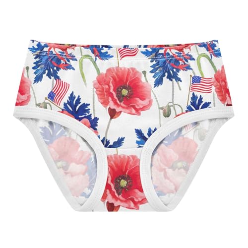 Flower Toddler Girls Underwear 2t Cotton Little Girl Panties Red Poppies Blue Leaves Briefs Kids Undies