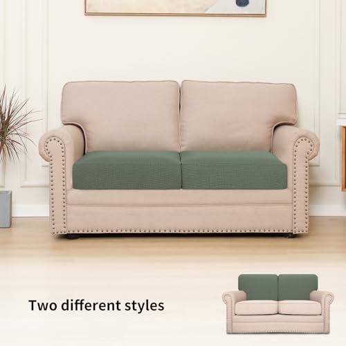 Image of Easy-Going Stretch 2 Pieces Couch Cushion Cover for Sofa Seat | Individual Furniture Protector Sofa slipcover for 2 Cushion Couch Washable Soft with Elastic Bottom Grayish Green