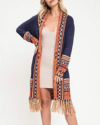 FERBIA Women Boho Cardigan Sweater Long Open Front Maxi Knit Sweaters Aztec Tribal Tassel Fringe Thin Coat2