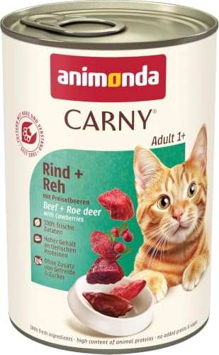 animonda Carny Katzen Nassfutter Rind + Reh mit Preiselbeeren (6 x 400g), getreidefreies Katzen Nassfutter ohne Zucker, mit frischen fleischigen Zutaten
