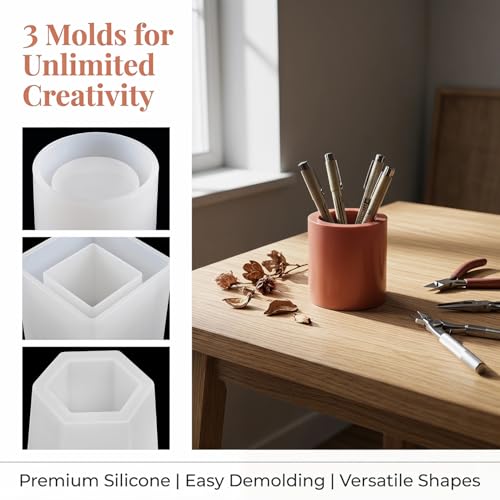 DIYEAH 3 Pack Silicone Pen Holder Mold Resin Pen Holder Molds for Desk Brush Pot Mold Pencil Cup Craft Reusable Flexible Molds for Home Office Decor by DIYEAH - Used condition - Image 4