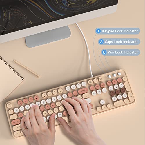 Image of Atelus Computer Wired Keyboard, Plug Play USB Full-Size Keyboard with Large Number Pad, Caps Indicators, Foldable Stands, for Windows 7 /8 /10 PC Laptop (Milk Tea Colorful)
