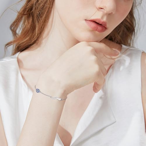 Evil Eye/Italian Horn Bracelet Sterling Silver Blue Evil Eye Bracelet Good Luck Jewelry for Women2