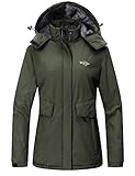 Wantdo Women's Ski Jackets Warm Winter Snow Coat Waterproof Rain Jacket Snow Sports Army Green L