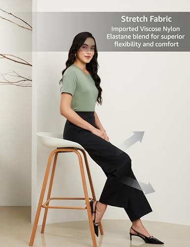 Image of Symbol Premium Women's High Rise Ankle Length Wide Leg Knit Trouser (Elasticated Waist | Formal Pants | Office Wear | Desk-to-Dinner) (Available in Plus Sizes)