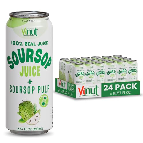 Image of Vinut 100% Soursop Juice With Pulp (16.57 fl oz, Pack 24), No Sugar Added, Real Guanabana Soursop Graviola Drink, Fresh, Natural, Not from Concentrate (NFC)