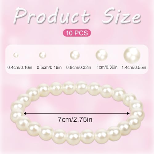 10 Pack Fake White Pearl Bracelets for Women Faux Pearl Bracelet Stackable Bridal Elastic Pearls Bracelet Set Stretch Fake Pearls Bead Bracelets for Wedding Party Bridesmaid Gifts2