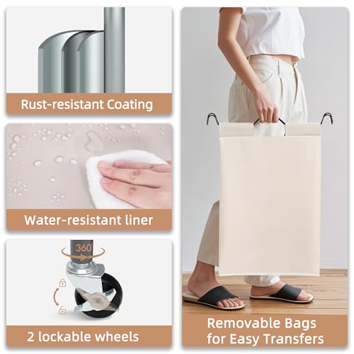 Image of STORAGE MANIAC 5 Section Laundry Sorter, 5 Bins Rolling Separator Laundry Basket, Dirty Clothes Hamper Divider with Heavy Duty Lockable Wheels, Large Clothes Organizer Cart, Beige