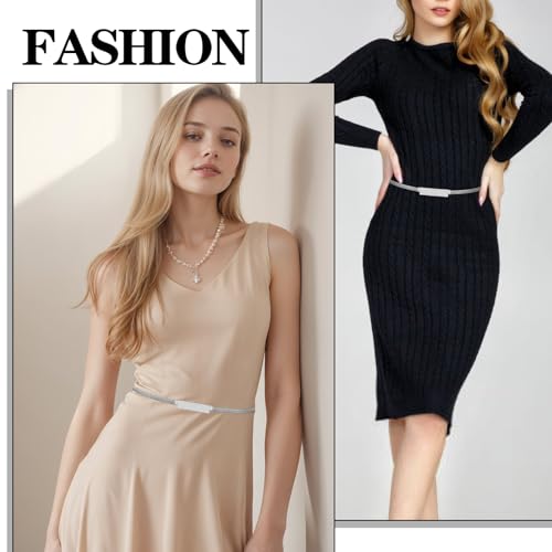 Ouligay Sliver Waist Belt Metal Chain Cinch Belt Women, Rhinestone Fancy Belts for Women Dresses2