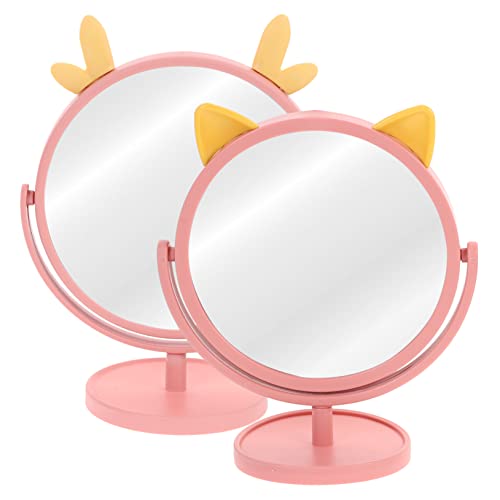 Espejo de maquillaje de mesa portátil FRCOLOR 2 pcs con diseño rosa miniatura 1