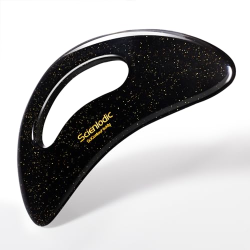 Image of Scienlodic Gua Sha Massage Tool with Handle (Resin) Larger Guasha Body Scraping Tool for Back Legs Neck Massage, Lymphatic Drainage, Cellulite Remove - Large Glitter Black