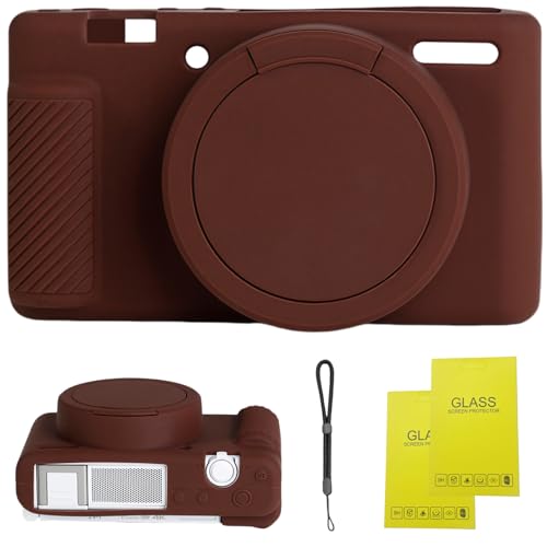Camera Case for Sony ZV-1 ZV1 Camera Soft Case Cover Rubber Camera Sleeve with Removable Lens Cover Anti-Scratch Slim Fit Soft Sleeve with ZV1 Screen Protector and Strap Wrist. (Coffee)