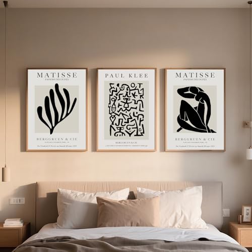 Set of 3 Matisse Wall Art Prints - Beige Neutral Vintage Canvas posters for Stylish Living Room and Bedroom Decor (Unframed, A2)