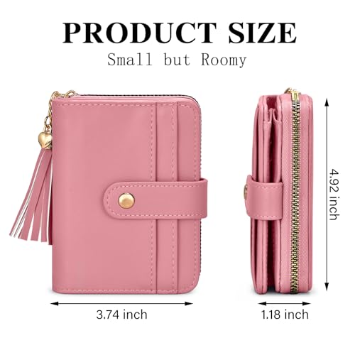 Image of oscaurt Wallet Women Small RFID Blocking Bifold Credit Card Wallets with ID Window and Tassel Zipper Coin Pocket Ladies Wallet