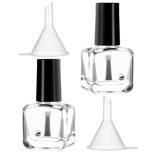 2 Pcs Empty Nail Polish Bottles with Brush Empty Fingernail Polish Bottles Glass Rectangle Small 5ML Glass Bottle with Cap Funnel Mixing Balls Clear Nail Polishes Containers for Nails Art Samples