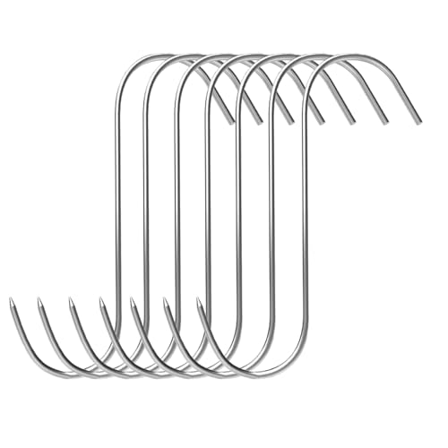 SATONBEYI 7pcs Meat Hooks for Smoker, 7 Inches Stainless Steel Smoking Hook S Shaped Butcher Meat Processing Hook for Smoker Butchering Drying Hanging Sausage Beef Pork Rib Jerky Grilling BBQ