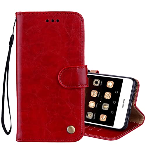 compatibile con HUAWEI NOVA YOUNG 4G LTE MYA-L11 / Y5 (2017) MYA-L03 L23 L02 L22 Custodia COVER stand flip LIBRO GEL silicone TPU eco pelle PORTAFOGLIO magnetica porta carte (Rosso)