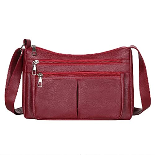 Genérico Bolso Pequeño para Niñas Mujer Bolso de Hombro con Cremallera de Múltiples Bolsillos con correa de hombro ajustable forro y bolsillo interior para Vida Diaria Escuela (Red, One Size)