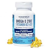 Oceanblue Professional Omega-3 2100 with Vitamin K2 and Vitamin D3-60 Count - Triple Strength Burpless Fish Oil Omega-3 Supplement with EPA, DHA & DPA - Wild Caught - Orange Flavor, 30 Servings