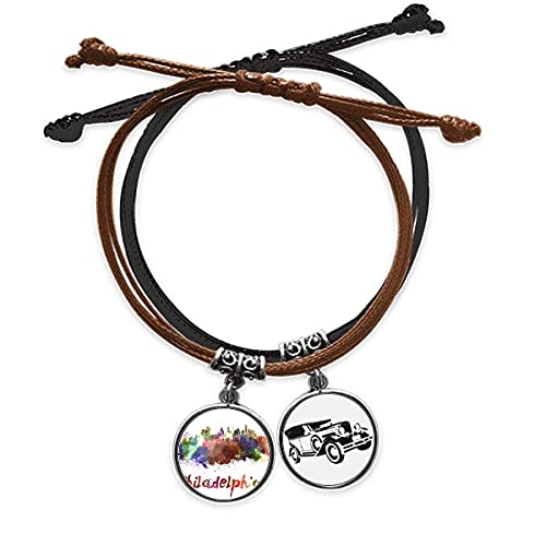 Bracelet Philadelphie en cuir et corde tressée main style vintage aquarelle