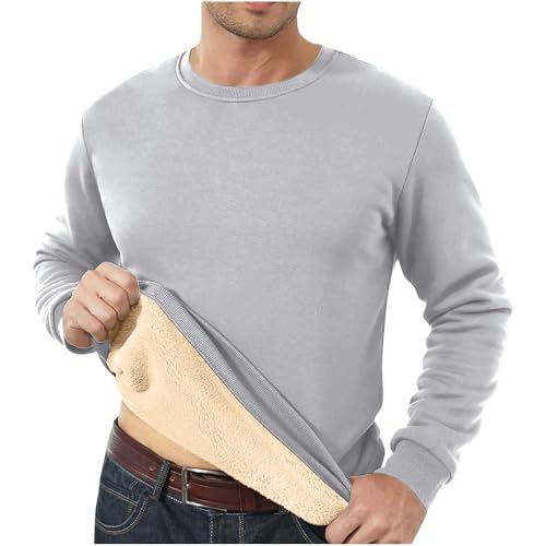 Image of Crew Clothing Mens,Sweatshirts For Men Uk Mens Fleece Jumper Sherpa Lined Crew Neck Sweatshirt Fall Winter Thermal Sweaters Long Sleeve Pullover Tops Work Hoodie No Hood Thick Warm Coat Body Warmers