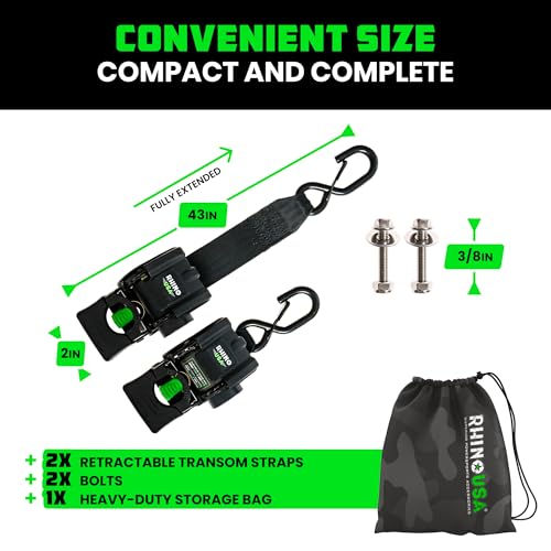 Image of Rhino USA Retractable Boat Transom Straps (2-Pack) - Freshwater Use