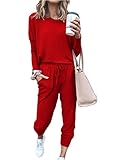 PRETTYGARDEN Women's 2023 Fall Two Piece Outfit Long Sleeve Crewneck Pullover Tops And Long Pants Tracksuit Sweatsuits (Red,Medium)