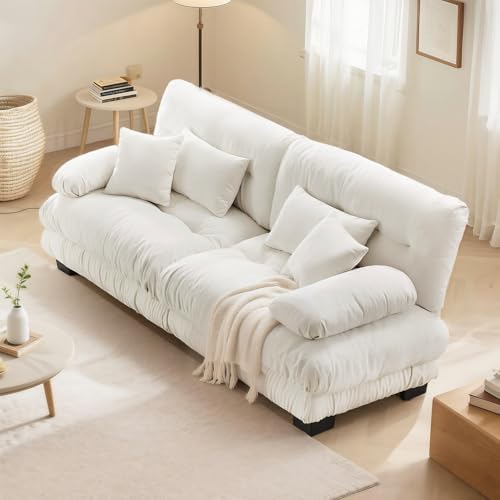 Image of SoarFlash Modern Living Room Velvet Recliner Sofa, Loveseat Sofa for Apartment, Solid Wood Frame, Easy to Install (94.4 inch,White)
