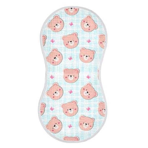 Checkered Bear Muslin Baby Burp Cloths - Super Absorbent and Soft Burping Rags - Cotton Burp Clothes Set for Boys and Girls, 1 Pack