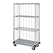 Quantum Storage Systems MD1848CG47RE 4-Tier Wire Shelving Mobile Cart with 3-Sided Enclosure Using Rod and Tab, Dolly Base, 3 Wire and 1 Solid Shelf, Chrome Finish, 81" Height x 48" Width x 18" Depth