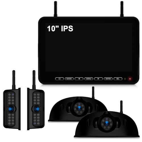 Fookoo HD 10" Wireless 4 RV Backup Camera System for