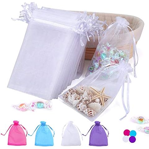 Angooni 100PCS 4x6 Inch Organza Gift Bags for Jewelry Party Wedding Favor, Premium Sheer Gift Drawstring Pouch Candy Bags(White) Cover