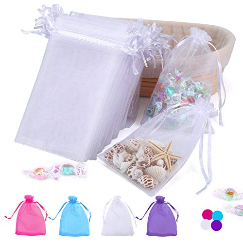 100PCS 4x6 Inch Organza Gift Bags for Jewelry Party Wedding Favor, Premium Sheer Gift Drawstring Pouch Candy Bags(White)