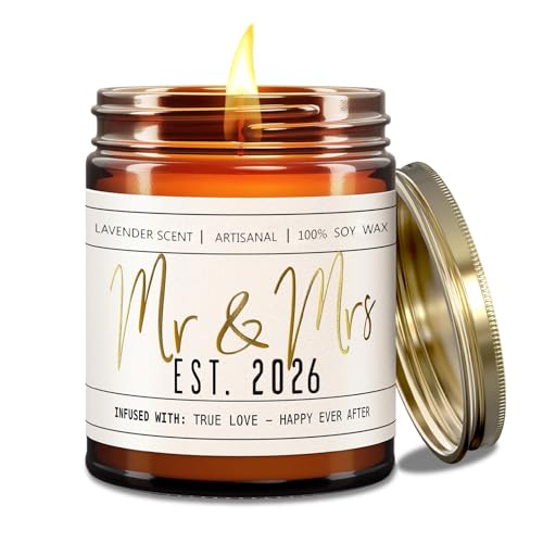Engagement Gift Romantic Mr & Mrs 2026 Scented Candle Natural Soy Wax Candle with Luxurious Scent Wedding Proposal Gift for Couples 3.5oz Anniversary Present