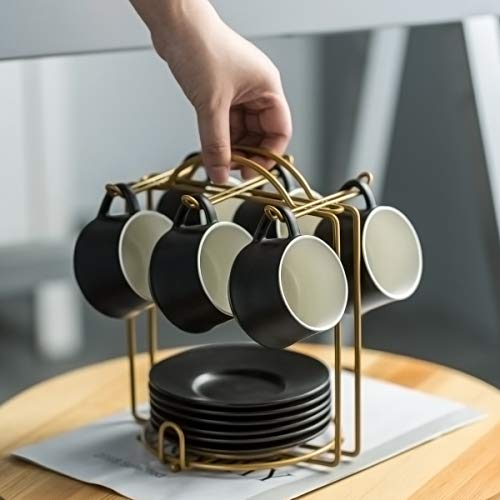 Yhosseun Coffee Espresso Cups With Saucers Set With Cup Holder 4 Oz, Set Of 6 - Demitasse Cups Black #TOP5