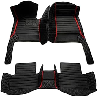 Sponsored Ad - Custom Making Car Floor Mats for 95% Sedan SUV Sports Car Full Coverage Cute Men Women Pads Protection Non-Slip Leather Floor Liners (Black red Strips)