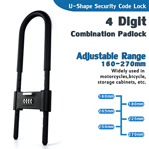 4 Digit Combination Padlock,Heavy Duty Anti Theft U-Shape Security Code Lock With Adjustable Shackle,For Bicycles, E-Bike,Mountain Bike,Glass Door,Gates,Shed, Fence [ Adjustable Range 160-270Mm] #TOP2
