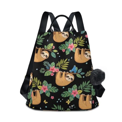 Sac à dos antivol femme à motif paresseux tropical chic et pompon