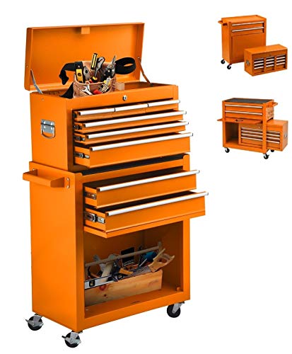 Tool Chest With Wheels 8-Drawer & Removable Tool Box With Locks,Tool Boxes Large Capacity Garage Rolling Tool Storage Cabinet For Mechanics(Orange)