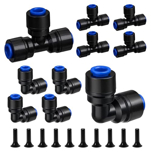 HIRALIY Quick-Connect Drip Irrigation Fittings Kit Suitable for 1/4 Tubing for Garden Flower Pot Greenhouse Lawn Tees Elbows End Plug