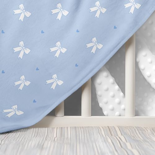 Image of SANDJEST Blue Bow Minky Blanket 30 x 40 Inches, Gift for Christmas Birthday
