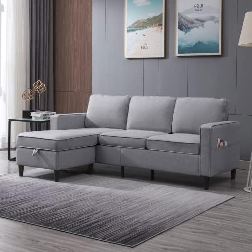 ZAFLY Convertible Sectional Couch Modular L Shape Sofa with Storage Ottoman Living Room Sets 3-Seat Sofa Sectional Couch for Small Space Living Room Bedroom Office
