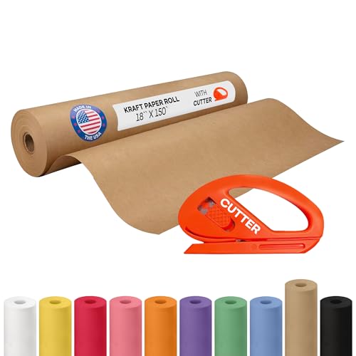 Image of Brown Kraft Paper Roll 18 inch x 1800 inch (150 feet) with Cutter - USA-Made Wrapping Paper for Packing, Moving, Shipping & Crafts /Arts - 100% Recyclable Natural Craft Material by IDL Packaging | Wrapping Paper for Packing, Moving, Shipping & Crafts /Arts - 100% Recyclable Natural Craft Material by IDL Packaging